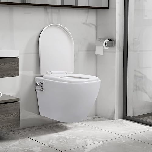 Hommdiy Wand WC ohne Spülrand mit Bidet-Funktion Spülrandlos Absenkautomatik Softclose Hänge Toilette Bidet Taharet Badezimmer Keramik Weiß von Hommdiy