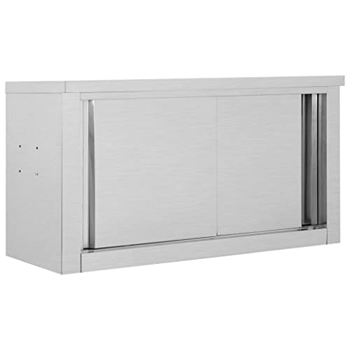 Hommdiy Wandhängeschrank mit Schiebetüren Gastro Hängeschrank Wandschrank Schrank Küchenschrank Oberschrank Küche 90×40×50 cm Edelstahl von Hommdiy