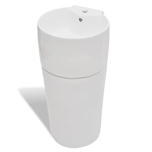 Hommdiy Waschbecken Keramik Hahnloch Weiß Standwaschbecken Waschtisch Säule Hommdiy Waschbecken Keramik Hahnloch Weiß Standwaschbecken Waschtisch Säule von Hommdiy