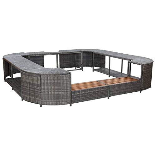 Hommdiy Whirlpool-Umrandung Quadratisch Grau 268x268x55 cm Poly Rattan von Hommdiy