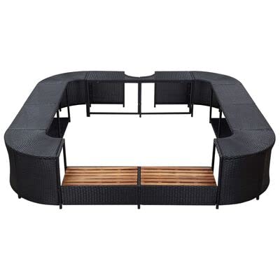 Hommdiy Whirlpool Umrandung mit 2 hölzernen Spa-Stufen Spa Poolumrandung für Schwimmbecken Quadratisch Schwarz 268x268x55cm Poly Rattan von Hommdiy