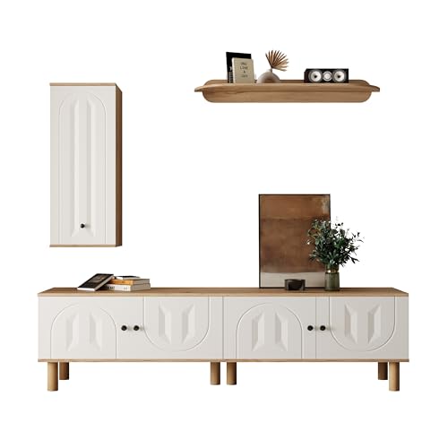 Hommdiy Wohnwand, 3-TLG ., Best. aus: Highboard, Schränke, Wandboard. Weiße und hölzerne, Geschnitzte Türpaneele. Hommdiy Wohnwand, 3-TLG ., Best. aus: Highboard, Schränke, Wandboard. Weiße und hölzerne, Geschnitzte Türpaneele. von Hommdiy