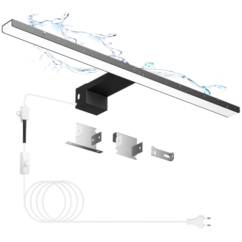 Hommie LED Spiegelleuchte Bad mit Schalter Schwarz-50CM 12W 4000K Neutralweiß Aluminiumlegierung Spiegellampe Badezimmer Lampe 230V Schrankleuchte Schminklicht Spiegel Beleuchtung IP44 Wasserdicht von Hommie