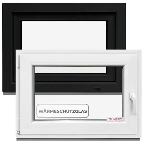 Fenster Anthrazit 70x90 cm 2 fach Verglasung - Alle Größen Kunststofffenster (60mm prof) -DIN L- Kellerfenster BxH: 700x900mm Perfekt für Hauskeller,Garagenfenster,Gartenhaus - Dreh-Kipp System von Hommler