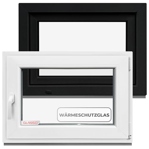 Fenster Anthrazit 85x85 cm 2 fach Verglasung - Alle Größen Kunststofffenster (60mm prof) -DIN R- Kellerfenster BxH: 850x850mm Perfekt für Hauskeller,Garagenfenster,Gartenhaus - Dreh-Kipp System von Hommler