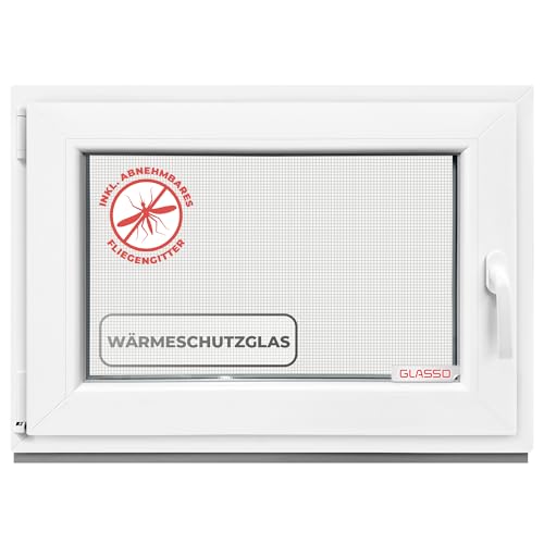 GLASSO Fenster 70x45 cm 3-fach Verglasung - Kunststofffenster 76mm Profil -Din Links-BxH: 700x450mm- Ideal für alle Wohnbereiche | Gartenhaus | Garagenfenster | Kellerfenster Dreh-Kipp-Funktion GLASSO Fenster 70x45 cm 3-fach Verglasung - Kunststofffenster 76mm Profil -Din Links-BxH: 700x450mm- Ideal für alle Wohnbereiche | Gartenhaus | Garagenfenster | Kellerfenster Dreh-Kipp-Funktion von Hommler