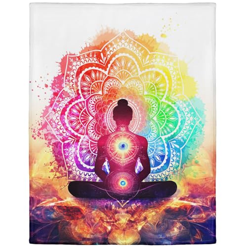 HommomH Yoga Mandala Chakren Farbenfrohe Decke Warme Gemutlich Flanell Fleece Entspannende Yoga Mandala für Sofa & Bett (100 x 150 cm) von HommomH