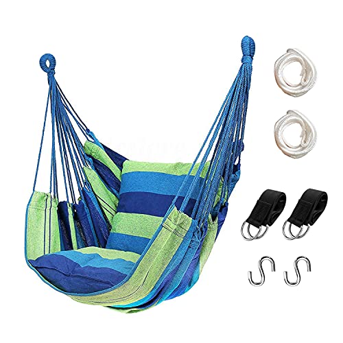 Hängemattenstuhl Hängeseilschaukel, max. 136 kg Hängesessel mit Tasche, hochwertiges Baumwollgewebe für höchsten Komfort und Haltbarkeit, perfekt für Outdoor, Zuhause, Terrasse, Hof (grün) von Hommtina
