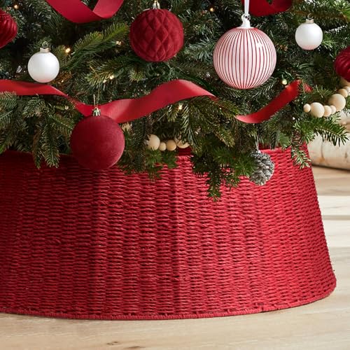 Hommtina Weihnachtsbaum-Halsband, Weihnachtsbaumsockel, Weihnachtsbaumkorbkragen für Zuhause, Wohnzimmer, zum Abdecken des Baumständers (rot) von Hommtina