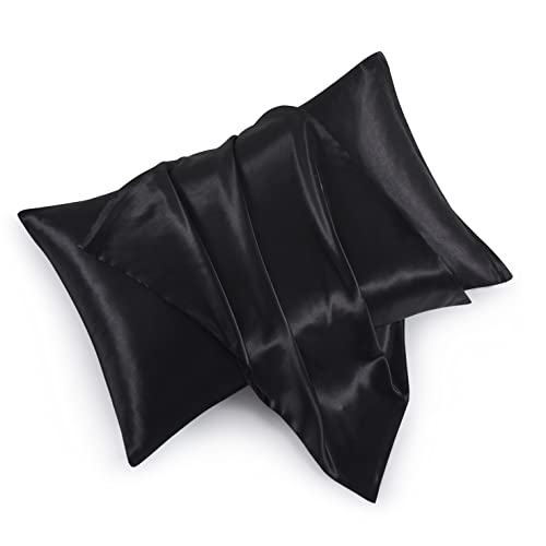 HommxJF Satin-Kissenbezüge mit Reißverschluss (50,8 x 91,4 cm), King-Size-Kissenbezüge, 2er-Set, schwarze Seidenkissenbezüge für Haar und Haut von HommxJF