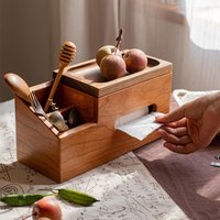 Taschentücherbox Aus Holz Mit Fernbedienung, Multifunktionale Taschen, Handgefertigter Schreibtischorganizer, Rechteckige Taschentücherboxabdeckung von HommyStudio