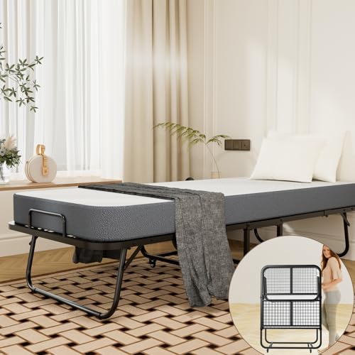 Hommyguard Gästebett Klappbar, Klappbett 90x200 Erwachsene, Ausklappbares Bett mit 13,5 cm Dicker Memoryschaum-Matratze, Langlebiges & Faltbares Reisebett mit 4 Universalrollen Schutzhülle Hommyguard Gästebett Klappbar, Klappbett 90x200 Erwachsene, Ausklappbares Bett mit 13,5 cm Dicker Memoryschaum-Matratze, Langlebiges & Faltbares Reisebett mit 4 Universalrollen Schutzhülle von Hommyguard