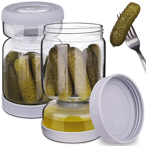 Homnoble 2PCS Glas Einlegeglas mit Sieb Sanduhr, Pickle und Olive Jar Flip für Saft Separator von Nassen und Trockenen Food-grade ABS Deckel und BPA Frei für Essiggurke Olive Kimchi Jalapenos von Homnoble