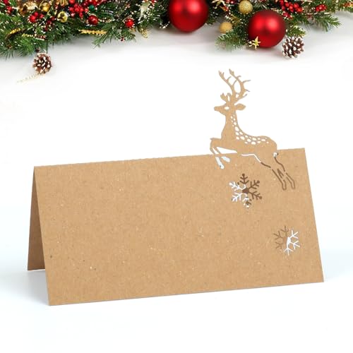 50 Stück Weihnachts-Tischkarten für den Tisch, Weihnachtsnamenskarten für den Tisch, Weihnachten, Elch-Tischkarten, Kraft-Weihnachtstischkarten, Sitzkarten für Hochzeit, Party, Dekoration von Homo Trends