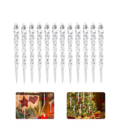 Transparente weiße Eiszapfen, schöne Dekoration, Weihnachtsbaumschmuck, Weihnachtsbaum-Eiszapfen, aus Kunststoff, Ornament zum Aufhängen, weiß (13 cm), 24 Stück von Homo Trends