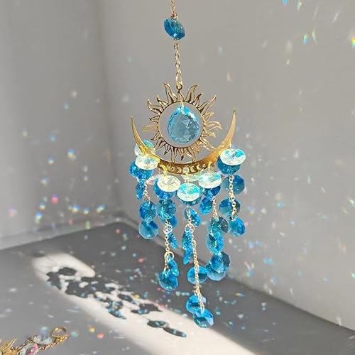 Homoji Kristall-Sonnenfänger-Windspiel, Outdoor-Gartendekoration, Kronleuchter, Aurora, Regenbogen, Sonnenfänger, Glasprismen, Ornament, Fensteranhänger (blau) von Homoji