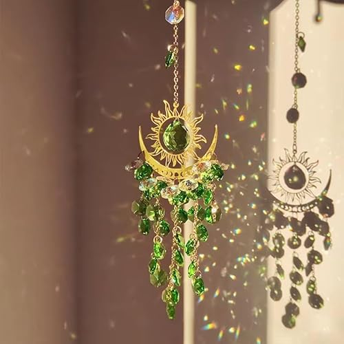 Homoji Kristall-Sonnenfänger-Windspiel, Outdoor-Gartendekoration, Kronleuchter, Aurora, Regenbogen, Sonnenfänger, Glasprismen, Ornament, Fensteranhänger (grün) von Homoji