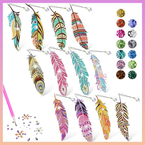 Homorro 12 Stück Diamond Painting Geschenke Mädchen ab 6 7 8 9 10 11 12 Jahre Geburtstagsgeschenk Erwachsene Diamant Lesezeichen Bastelset kleine Geschenk für Kinder kindergeburtstag DIY 5D Diaman von Homorro