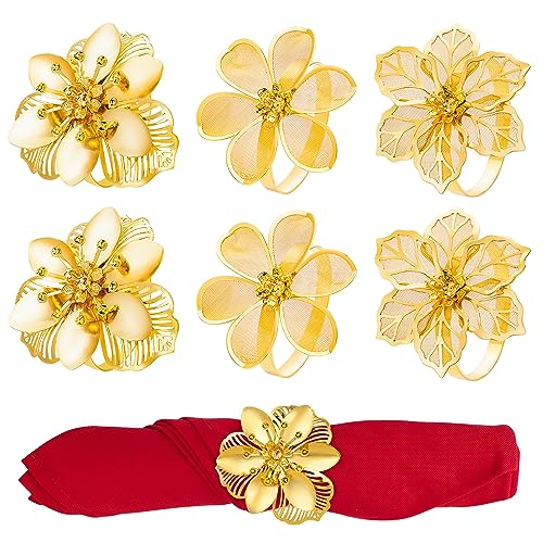 Homotte Gold Blume Serviettenringe 6er Set, Weihnachten Serviettenringe für Thanksgiving Tischdekorationen, Weihnachtsbankett, tägliche Empfänge Homotte Gold Blume Serviettenringe 6er Set, Weihnachten Serviettenringe für Thanksgiving Tischdekorationen, Weihnachtsbankett, tägliche Empfänge von Homotte