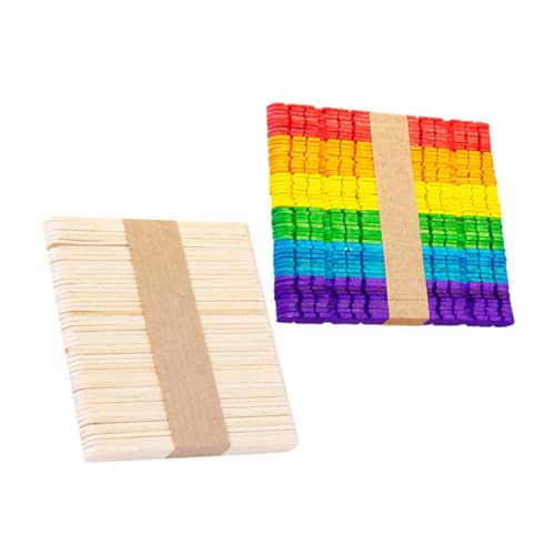 Homoyoyo 100 Stück Teiliges Holzstäbchen Bunt und Natur Glatte Eisstiele zum Basteln und Eiscremeherstellung DIY Sichere Holzstäbchen für Handwerk Dessert und Kinderaktivitäten von Homoyoyo