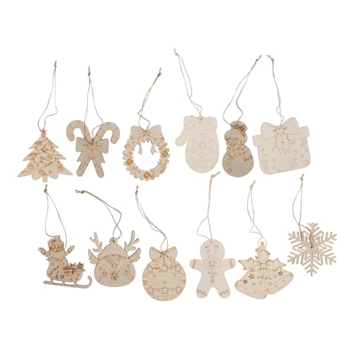 Homoyoyo 12 Stück Teiliges Unbemalte Holzornamente mit Juteband DIY Weihnachtsbaum-hänger aus Holzscheiben Vielseitige Bastelrohlinge für Festliche Dekoration und Kreative Weihnachtsfeiern von Homoyoyo