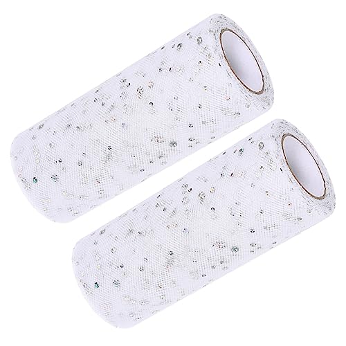 Homoyoyo 2 Rollen Glitzer Tüll Stoffrolle Yards Weiß Dekorative Netzstoffrolle für DIY Projekte Hochzeits und Partydekoration für Kleidung Tischdecken und Gastgeschenke von Homoyoyo