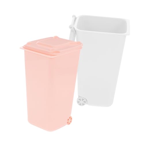 Homoyoyo 2 Stück Mini Abfalleimer für Tisch aus Robustem Multifunktionaler Kleiner Müllbehälter und Stiftehalter Platzsparend für Büro Küche Wohnzimmer Weiß und Rosa von Homoyoyo