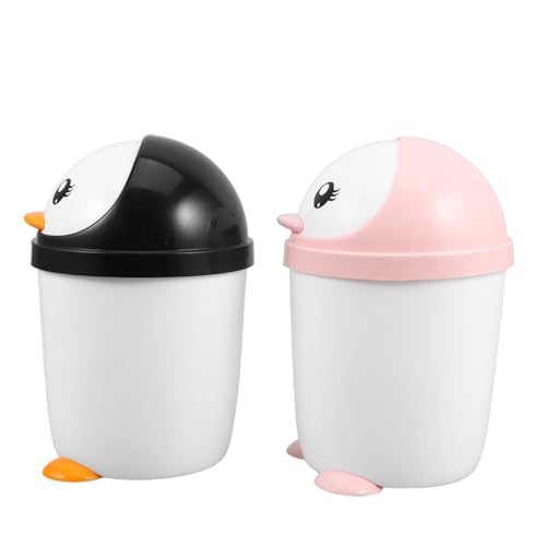 Homoyoyo 2 Stück Mini Mülleimer für Schreibtisch Niedlicher Pinguin Müllbehälter mit Deckel Tragbarer Kunststoff Abfallkorb für Büro Zuhause und Auto Perfekter Tischorganizer von Homoyoyo