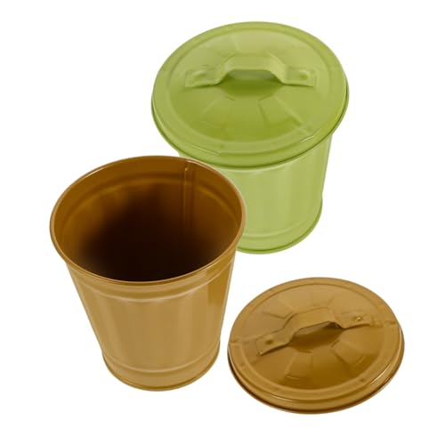Homoyoyo 2 Stück Mini Mülleimer mit Deckel und Griff Niedlicher Tischabfalleimer für Schreibtisch Schlafzimmer und Wohnzimmer Dekorativer Abfallbehälter Grün und Gelb von Homoyoyo