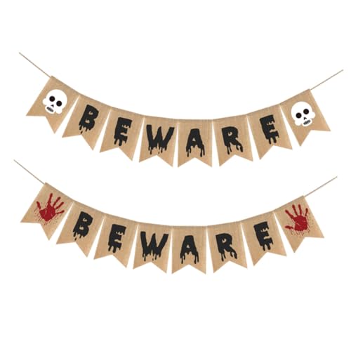 Homoyoyo 2 Stück Teiliges Halloween Deko Banner aus Langlebigem Jutestoff mit Gruseligen Motiven Wetterfest für Party Wand und Fensterdekoration Outdoor und Indoor Feiern von Homoyoyo