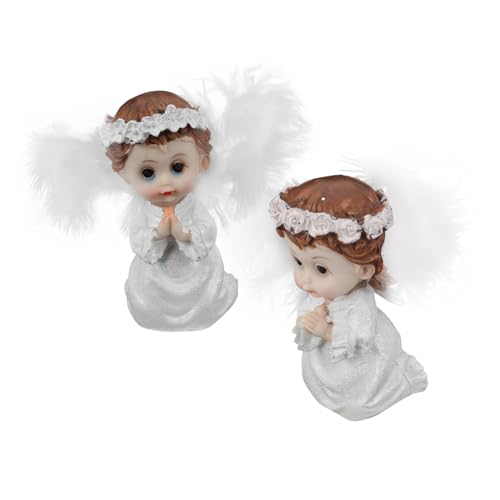 Homoyoyo 2stücke Engel-tischdekoration Aus Harz Mit Flügeln Betende Schutzengel-skulptur Süße Cherub-figur Für Bücherregal Schreibtisch Kamin Weihnachten Taufe von Homoyoyo