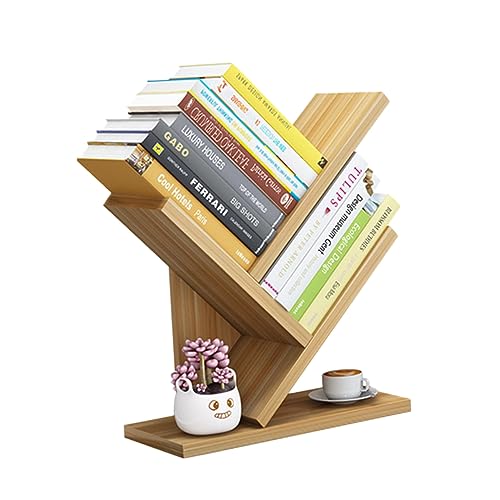 Homoyoyo 3 Mini-Bücherregal für den Schreibtisch kleines Bücherregal für kleine Räume Tisch-Bücherregal Bücherregal aus Holz Baum Bücherregal Desktop-Bücherregal Baumform ria Student Bambus von Homoyoyo