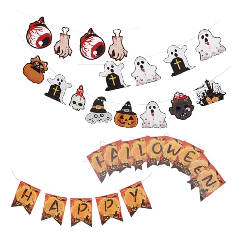 Homoyoyo 4 Sätze Halloween Papierbanner Leichte Hängende Dekoration aus Papier Wetterfest für Innen und Außen für Party Wand Tür Baum und Garten Wiederverwendbar und Farbecht von Homoyoyo