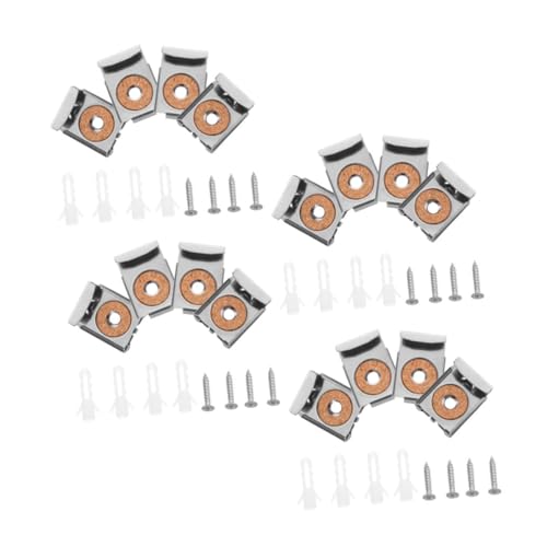 Homoyoyo 4 Sätze Metall Spiegelhalter Clips Federbelastete Glasbefestigungsklemmen mit Schrauben Dübeln für Dicke Spiegel Korrosionsbeständige Wandhalterung für Rahmenlose Glasplatten von Homoyoyo