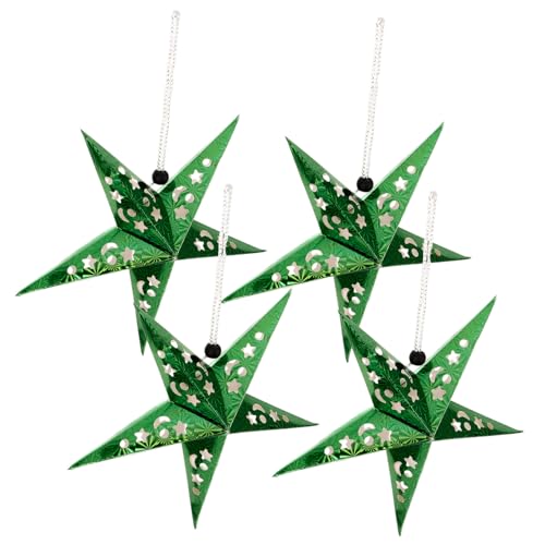 Homoyoyo 4 Sätze Weihnachtsdekoration Papier Sternanhänger Grün mit Gelben LED Mini Batterielampen Kreative Weihnachtsbeleuchtung Sternförmige Hängelampen für Festliche Szenen von Homoyoyo