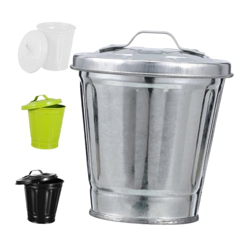 Homoyoyo 4 Stück Mini Metall Mülleimer mit Deckel für Schreibtisch Büro Haushalt Kompakter Abfallkorb für Papier Teebeutel Geruchsdicht Platzsparend Geeignet für Desktop und Arbeitsbereich von Homoyoyo
