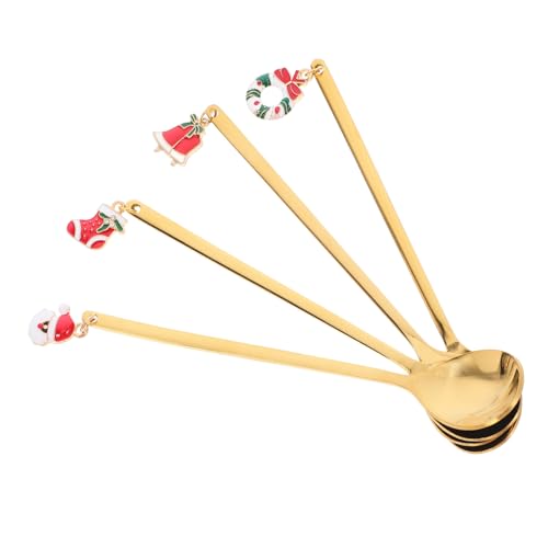 Homoyoyo 4 Stück Teiliges Kleine Weihnachtskuchlöffel aus mit Goldfarbenen Weihnachtsanhängern Dekorative Metalllöffel für Kaffee Suppe Dessert für Festliche Partys und Heimgebrauch von Homoyoyo
