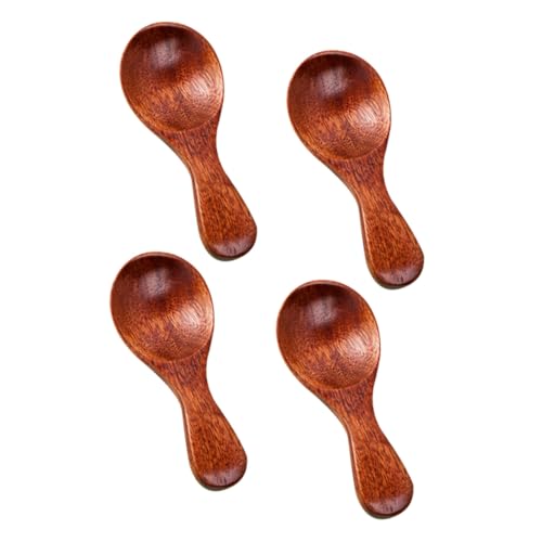 Homoyoyo 4 Stück Teiliges Mini Holzlöffel mit Kurzem Griff Hitzebeständig Ergonomisch Gebogen Langlebig für Reis Suppe Babynahrung und Desserts von Homoyoyo