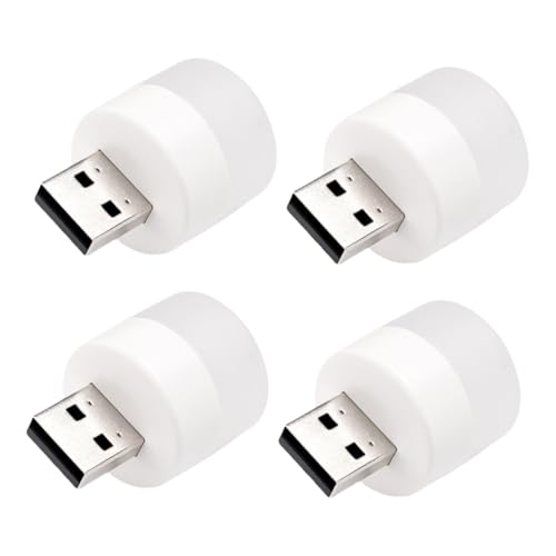 Homoyoyo 4 Stück USB-Nachtlicht Nachtlicht mit Batterie Nachtlicht für Baby tragbar neben Lampen Mini-Schreibtischlampe Mini-Licht in runder Form Mini-USB-LED-Licht Plugin PVC Weiß von Homoyoyo