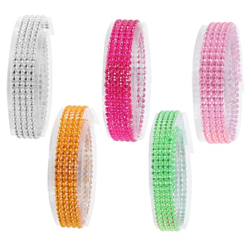Homoyoyo 5 Rollen Selbstklebendes Strassband Bunt Glitzerndes Dekoband mit Acrylsteinen DIY Schmuck für Scrapbook Tagebuch Laptop Wasserflasche von Homoyoyo