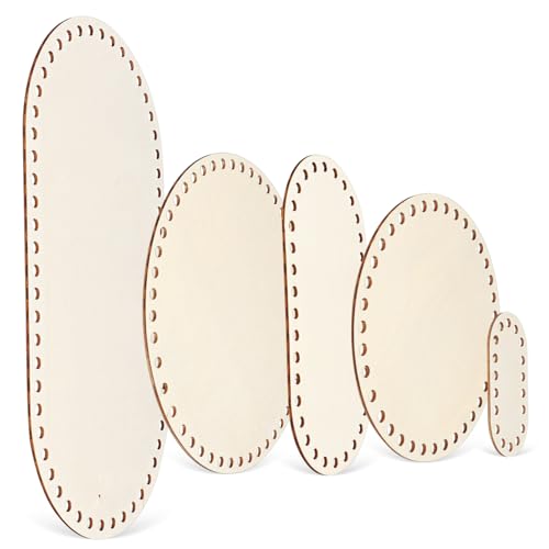 Homoyoyo 5 Stück Korb Boden Holz Teilig Oval und Rund mit Löchern für Häkeln von Taschen und Langlebig für DIY Projekte und Handwerksbedarf von Homoyoyo