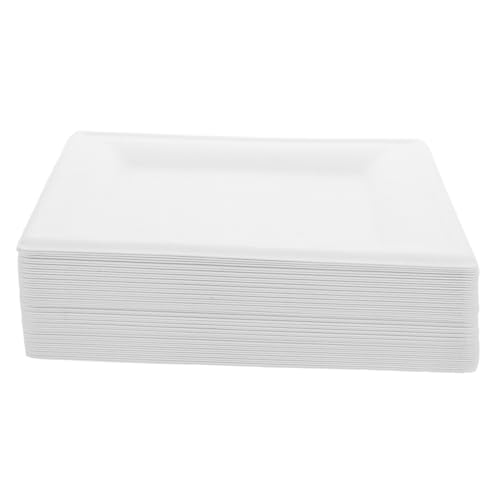 Homoyoyo 50 Stück Einwegteller aus Dickem Mikrowellengeeignetem Papier Quadratisch Elegante Weiße Pappteller für Partys Hochzeiten Festivals und Outdoor Picknick von Homoyoyo