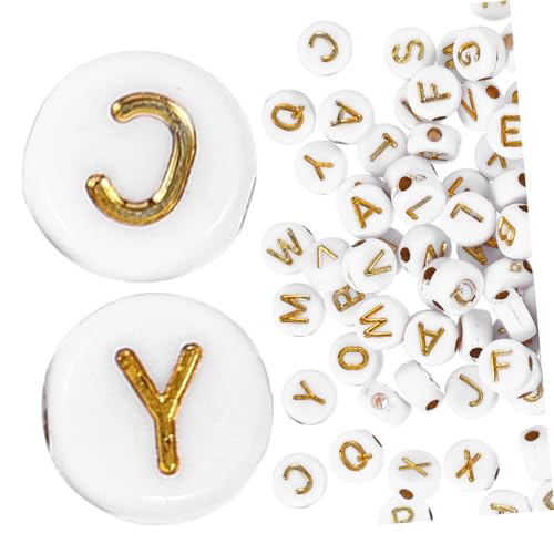 Homoyoyo 500 Stück DIY Buchstabenperlen Runde Farbige Acrylperlen für Schmuckherstellung für Armbänder und Ohrringe Weiß mit Goldener von Homoyoyo