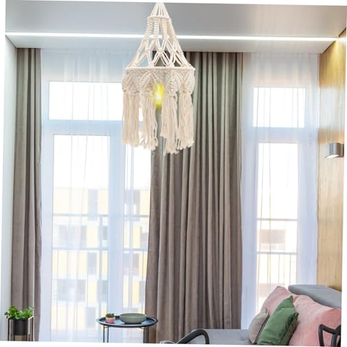 Homoyoyo Boho gewebter Lampenschirm aus Baumwollseil Dekorative Pendelleuchte Handgefertigt Langlebig für Wohnzimmer Schlafzimmer Hochzeitsdeko Stilvolle Deckenleuchte Kreative von Homoyoyo