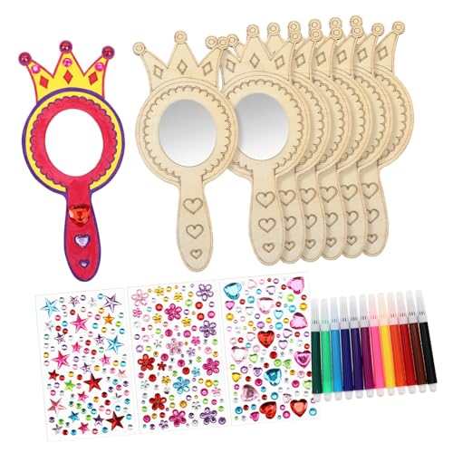 Homoyoyo DIY Holzspiegel Bastelset für Teiliges mit Kronen Spiegel Wasserfarben und Aufkleberdiamanten Handwerk für Kreative Mädchen und Geburtstagsfeiern von Homoyoyo