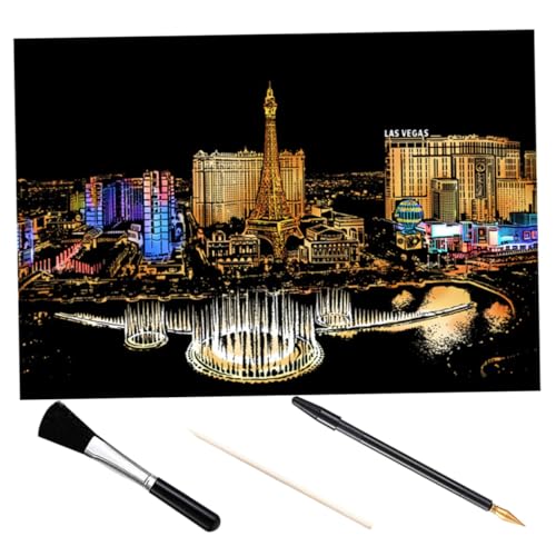 Homoyoyo DIY Kratzbild Teilig Las Vegas Stadt Nachtlandschaft Kratzpapier mit Bambusstick Vergoldetem Stift und Schwarzem Pinsel Bunte Kratzmalerei für Kreative Wanddekoration Homoyoyo DIY Kratzbild Teilig Las Vegas Stadt Nachtlandschaft Kratzpapier mit Bambusstick Vergoldetem Stift und Schwarzem Pinsel Bunte Kratzmalerei für Kreative Wanddekoration von Homoyoyo