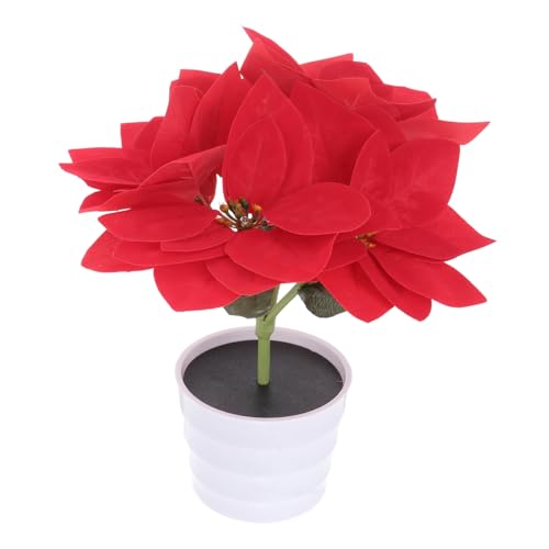 Homoyoyo Dekorative Weihnachtsstern Blumenlampe mit Silbernem oder Goldenem Topf Warme Weiße LED Simulierte Blättergröße Stilvolle Tischdekoration für Wohnzimmer Schlafzimmer und von Homoyoyo