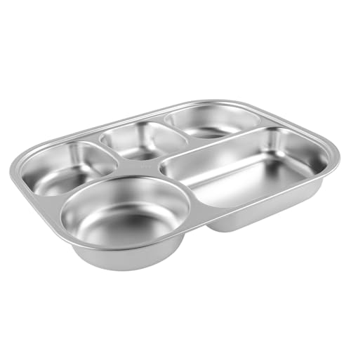 Homoyoyo Edelstahl Esstablett Mit 5 Fächern - Rechteckige Portionsteller Für Snacks Und Diät - Ideal Für Camping Küche Und Essenskontrolle Robustes Und Leichtes Geschirr von Homoyoyo