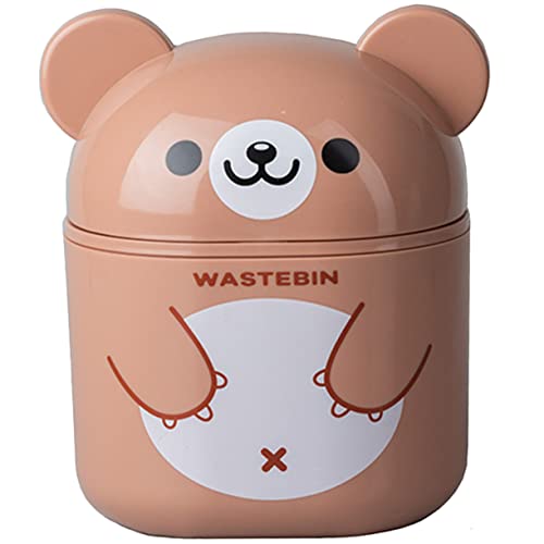 Homoyoyo Mülleimer Mit Deckel Kleiner Tischabfalleimer Für Büro Schlafzimmer Und Badezimmer Kawaii Design Praktischer Abfallbehälter Für Schreibtisch Und Kosmetik Brauner Kunststoff von Homoyoyo