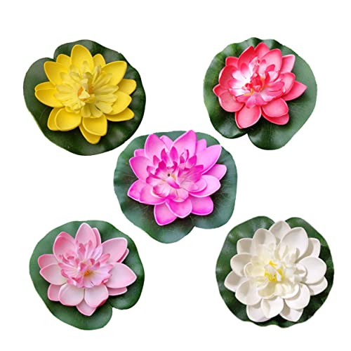 Homoyoyo Künstliche Seerosen Blumen Für Teich Und Mini-Teich Deko - 10 cm 5 Stück in Weiß Rot Gelb Rosa Und Hellrosa – Perfekte Teichpflanzen Für Stilvolle Aquarien von Homoyoyo